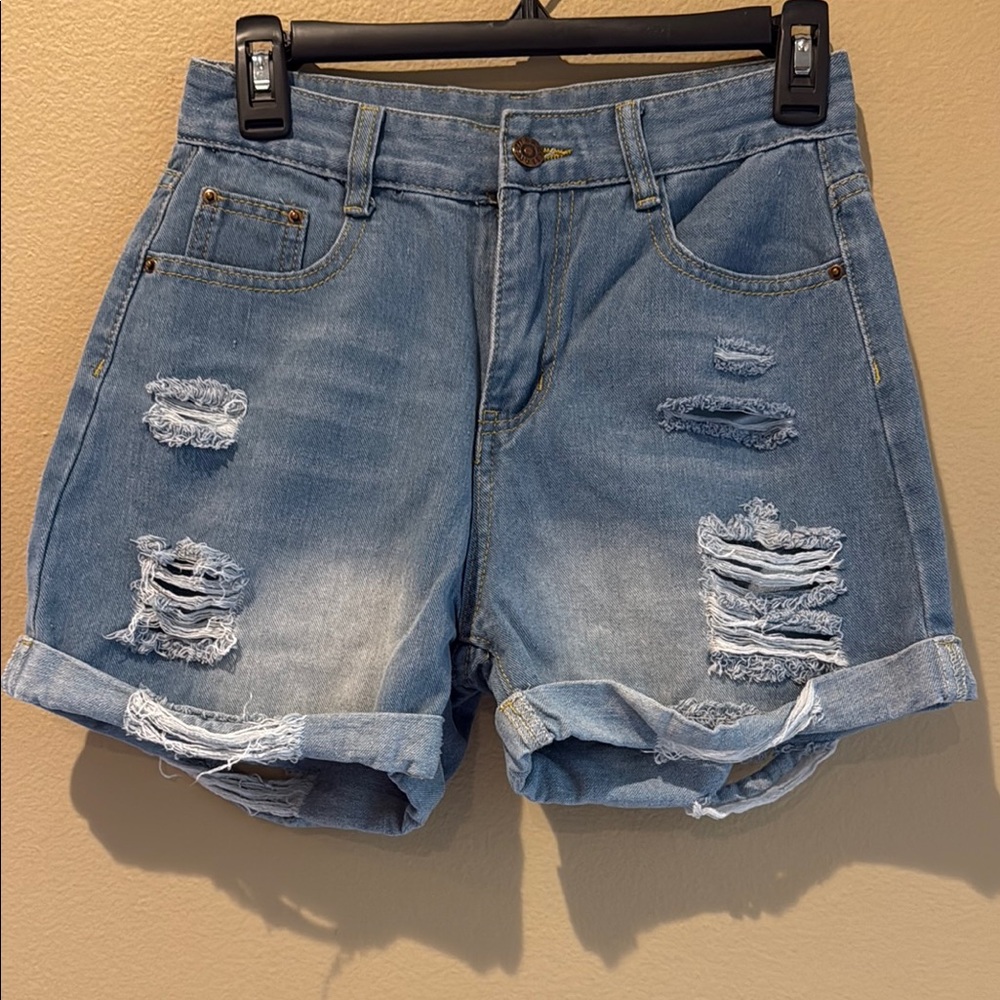 NWOT Blue Distressed Jean Shorts with Cuffed Hem